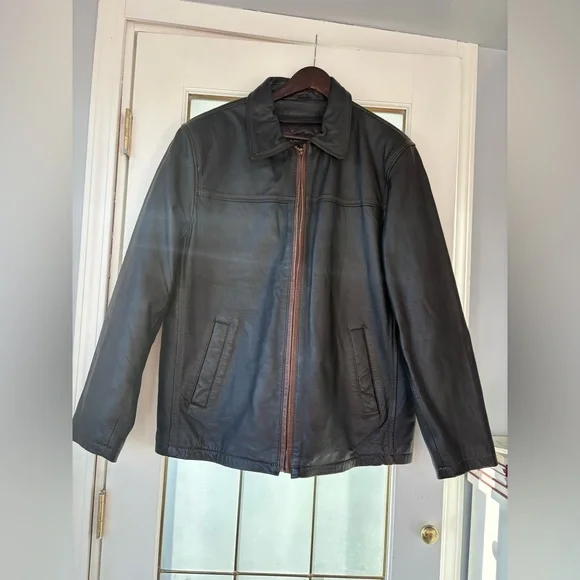 Vintage Ocean West Men's Black Leather Jacket - Picture 1 of 12